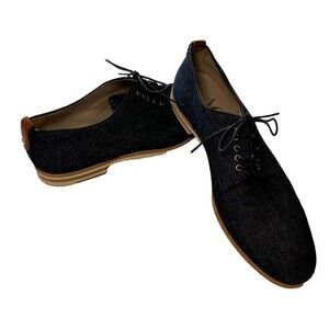 AGL Womens Denim Blue Print Leather Lace Up Oxfords Casual Shoes Size 38.5 Italy